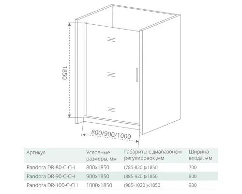 Заказать Душевая дверь 80 см Good Door Pandora DR80-C-CH прозрачное в магазине сантехники Santeh-Crystal.ru