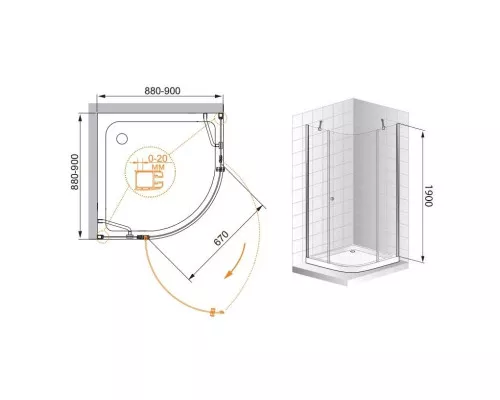 Заказать Душевой уголок Cezares Elena 90x90 см текстурное стекло ELENA-W-R-11-90-P-Cr-R в магазине сантехники Santeh-Crystal.ru