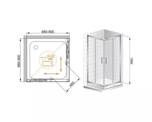 Приобрести Душевой уголок Cezares Porta 100x100 см текстурное стекло PORTA-D-A-2-100-P-Cr в магазине сантехники Santeh-Crystal.ru