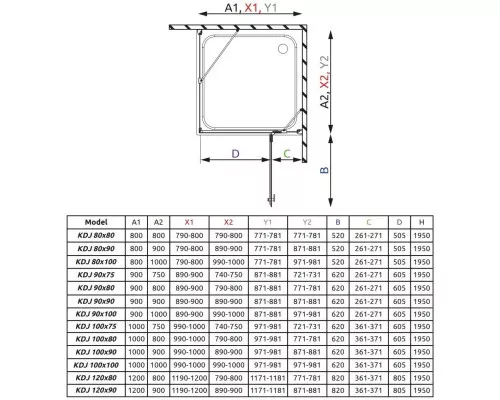 Приобрести Душевой уголок Radaway Almatea KDJ 90 R×80 интимато в магазине сантехники Santeh-Crystal.ru