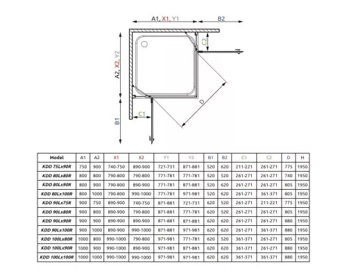 Заказать Душевой уголок Radaway Almatea KDD 90L×90R графитовое в магазине сантехники Santeh-Crystal.ru