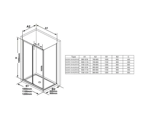 Заказать Душевой уголок 100х90 см Ravak Blix Slim BLSDP2 + BLSPS X0PMA0300Z1 + X9BM70300Z1 прозрачное в магазине сантехники Santeh-Crystal.ru