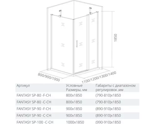 Купить Боковая стенка 90 см Good Door Fantasy SP-90-C-CH прозрачное в магазине сантехники Santeh-Crystal.ru