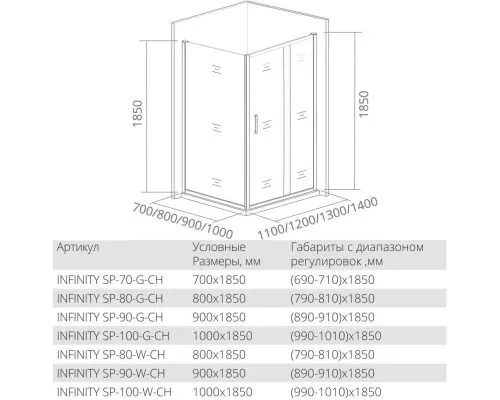 Заказать Боковая стенка 70 см Good Door Infinity SP-70-G-CH grape в магазине сантехники Santeh-Crystal.ru