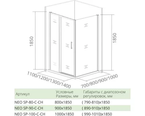 Приобрести Боковая стенка 90 см Good Door Neo SP-90-C-CH прозрачное в магазине сантехники Santeh-Crystal.ru
