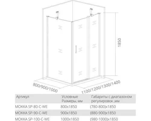 Купить Боковая стенка 80 см Good Door Mokka SP-80-C-WE прозрачное в магазине сантехники Santeh-Crystal.ru