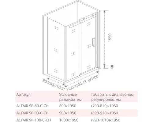 Заказать Боковая стенка 90 см Good Door Altair SP-90-C-CH прозрачное в магазине сантехники Santeh-Crystal.ru