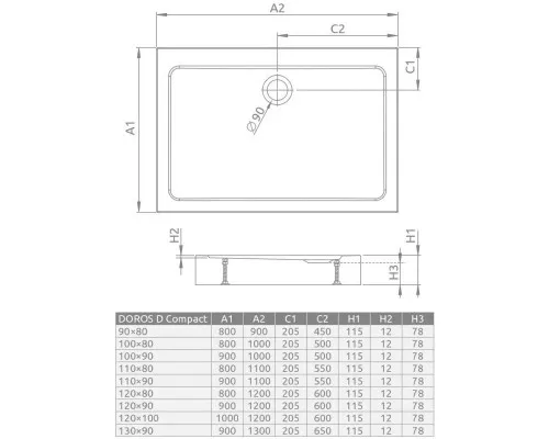 Купить Акриловый поддон 110x90 см Radaway Doros D Compact Stone Anthracite SDRD1190-05-64S в магазине сантехники Santeh-Crystal.ru