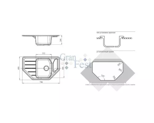 Приобрести Кухонная мойка серый GranFest Corner GF-C800E в магазине сантехники Santeh-Crystal.ru