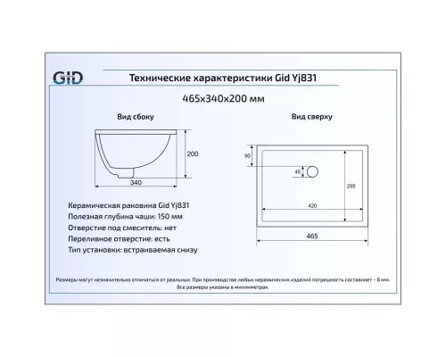 Купить Раковина 46,5х34 см GID Simple N YJ831 в магазине сантехники Santeh-Crystal.ru