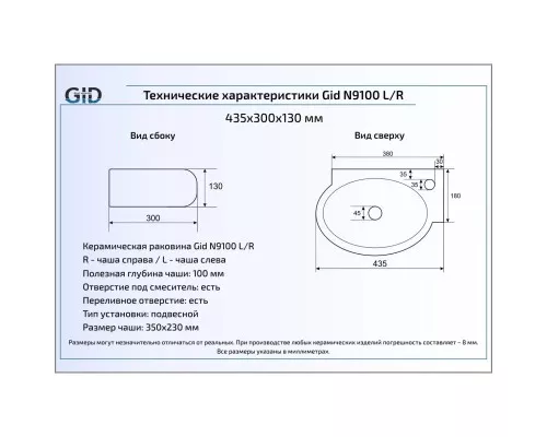 Заказать Раковина 43,5х30 см GID Simple N N9100R в магазине сантехники Santeh-Crystal.ru