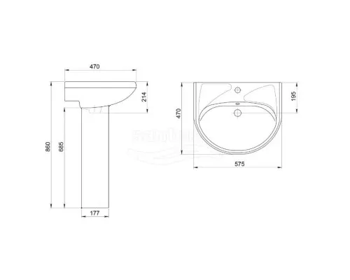 Купить Раковина 57,5х47 см без отверстия под смеситель Santeri West 1.3111.8.S02.01B.0 в магазине сантехники Santeh-Crystal.ru