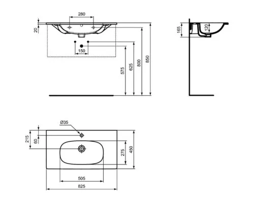 Заказать Раковина 82,5х45 см Ideal Standard Tesi T3509V3 в магазине сантехники Santeh-Crystal.ru