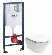 Комплект подвесной унитаз Kerama Marazzi Plaza Modern PLMR.wc.02 + PLM1.seat.02WHT + система инсталляции Grohe 38772001