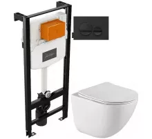 Комплект подвесной унитаз BelBagno Amanda BB051CHR + BB051SC + система инсталляции Jacob Delafon E24156-NF + E20859-7-BMT