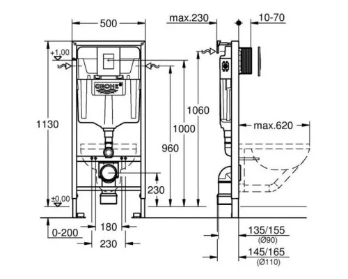 Приобрести Комплект подвесной унитаз Orange C03-100W + система инсталляции Grohe 38772001 в магазине сантехники Santeh-Crystal.ru