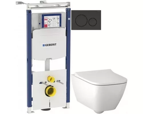 Заказать Комплект подвесной унитаз Geberit Smyle Square 500.683.01.1 + система инсталляции Geberit 111.362.00.5 + 115.882.DW.1 в магазине сантехники Santeh-Crystal.ru