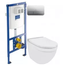 Комплект подвесной унитаз Jaquar Solo SLS-WHT-6953BIUFSM + система инсталляции Villeroy & Boch 92246100 + 92249061