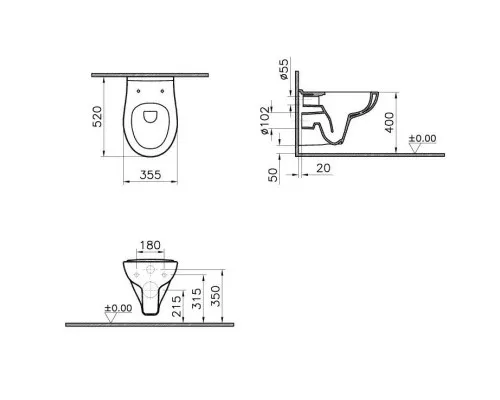 Купить Подвесной безободковый унитаз Vitra S20 7741B003-0075 в магазине сантехники Santeh-Crystal.ru