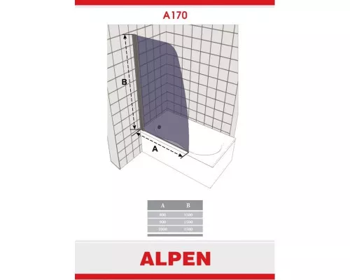 Заказать Шторка для ванны Alpen Alpina 80 см прозрачное стекло A170N-80 в магазине сантехники Santeh-Crystal.ru