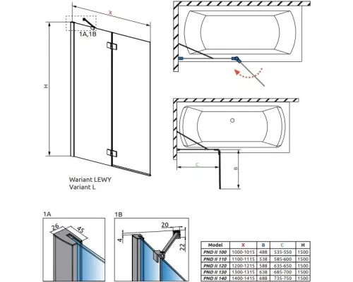 Заказать Шторка для ванны Radaway Essenza New PND II 100 L прозрачное в магазине сантехники Santeh-Crystal.ru