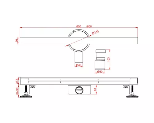 Душевой трап (лоток) AltroBagno Trave AltroBagnoTrave071218BG 60 см, с решеткой, щелевой, золотой матовый