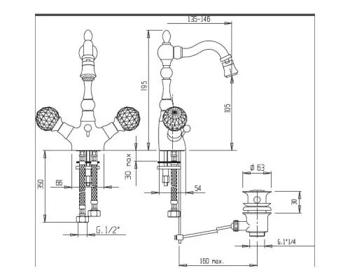 Заказать Смеситель для биде хром, ручки Swarovski Cezares Atlantis ATLANTIS-BS2-01-Sw в магазине сантехники Santeh-Crystal.ru
