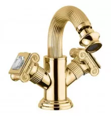 Смеситель на биде с донным клапаном золото 24 карата, ручки swarovski Cezares Olimp OLIMP-BS2-03/24-Sw