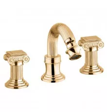 Смеситель для биде на три отверстия золото 24 карата, ручки металл Cezares Olimp OLIMP-BBS2-03/24-O