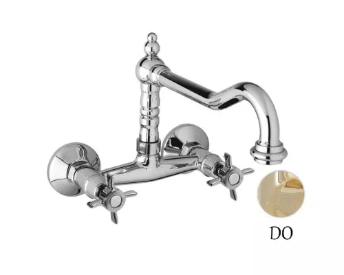 Купить Кухонный смеситель для настенного монтажа золото 24 карат, ручки золото 24 карат Cezares Lord LORD-LLP-03/24 в магазине сантехники Santeh-Crystal.ru