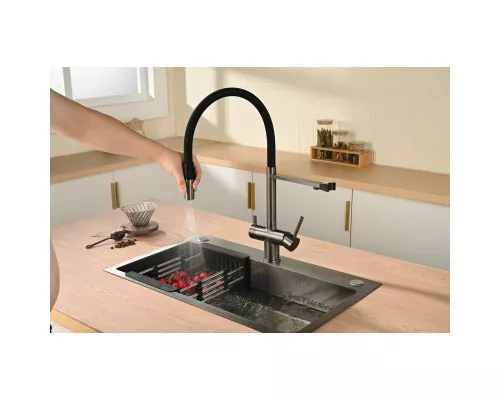 Смеситель для кухни Vincea VKF-120GM с подключением к фильтру, гибким изливом, вороненая сталь