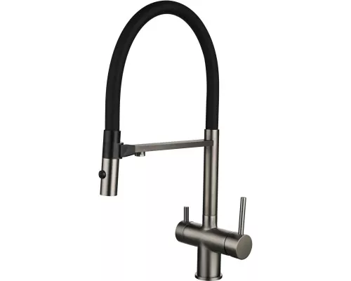 Смеситель для кухни Vincea VKF-120GM с подключением к фильтру, гибким изливом, вороненая сталь