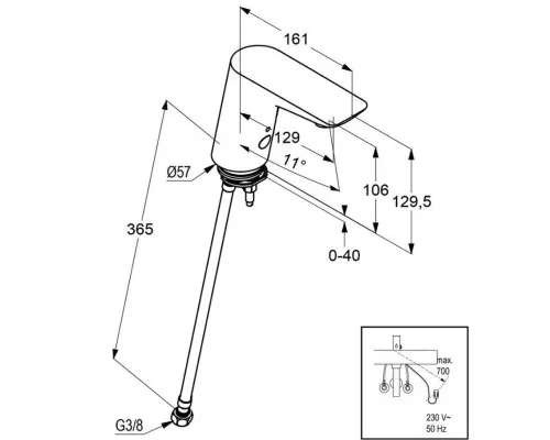 Приобрести Электронный вентиль на одну воду для раковины без донного клапана 5220505 в магазине сантехники Santeh-Crystal.ru