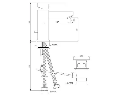 Заказать Cмеситель для раковины с донным клапаном Jaquar Kubix-F KUB-CHR-35052FB в магазине сантехники Santeh-Crystal.ru