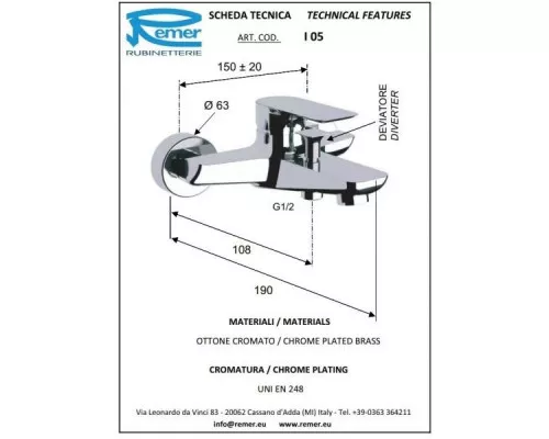 Купить Комплект смесителей Remer Infinity I05 + I11 в магазине сантехники Santeh-Crystal.ru