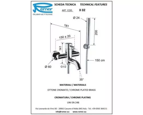 Приобрести Комплект смесителей Remer X Style X02 + X11 в магазине сантехники Santeh-Crystal.ru