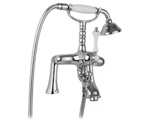 Заказать Смеситель на борт ванны с ручным душем хром, ручка белая Cezares Margot MARGOT-PBV-01-Bi в магазине сантехники Santeh-Crystal.ru