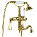 Смеситель на борт ванны с ручным душем золото 24 карат, ручка белая Cezares Margot MARGOT-PBV2-03/24-Bi