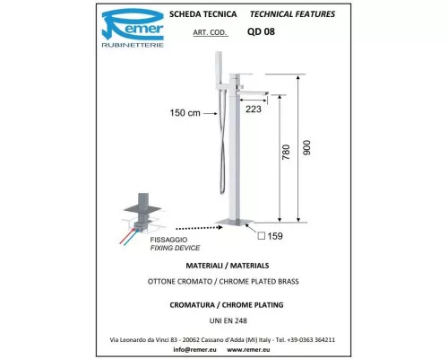 Приобрести Смеситель напольный для ванны Remer Q-Design QD08 в магазине сантехники Santeh-Crystal.ru