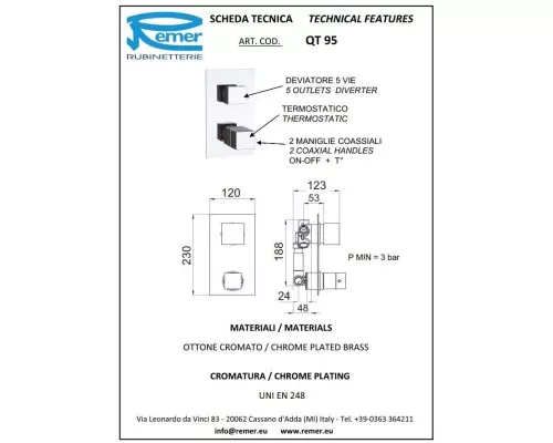 Приобрести Термостат для ванны Remer Qubika QT95 в магазине сантехники Santeh-Crystal.ru