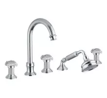 Смеситель на борт ванны с выдвижным душем и переключателем хром, ручки swarovski Cezares Olimp OLIMP-BVD-01-Sw