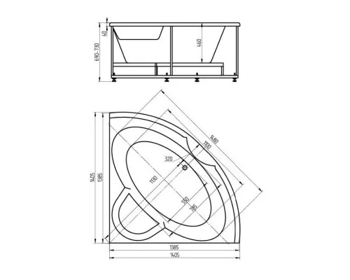 Приобрести Акриловая ванна 140,5х140,5 см Aquatek Поларис 1 POL1-0000004 в магазине сантехники Santeh-Crystal.ru