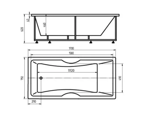 Приобрести Акриловая гидромассажная ванна 170х75 см пневматическое управление плоские форсунки Aquatek Феникс-170 в магазине сантехники Santeh-Crystal.ru