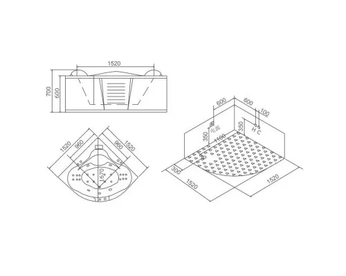 Приобрести Акриловая гидромассажная ванна 152х152 см SSWW A111B BH608F в магазине сантехники Santeh-Crystal.ru