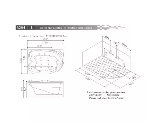 Купить Акриловая гидромассажная ванна 180х120 см SSWW A304LBH608F в магазине сантехники Santeh-Crystal.ru