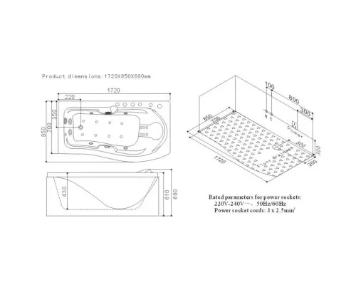 Купить Акриловая гидромассажная ванна 172х85 см SSWW A104L в магазине сантехники Santeh-Crystal.ru