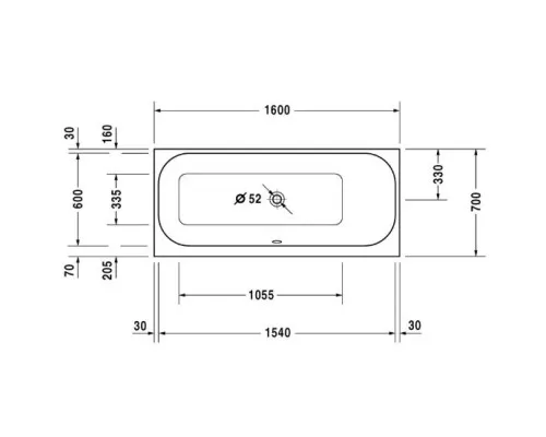 Купить Акриловая ванна 160х70 см R Duravit Happy D.2 700309000000000 в магазине сантехники Santeh-Crystal.ru