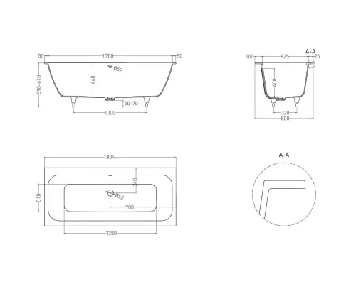 Ванна из литьевого мрамора Salini S-Sense Orlanda Axis 103212GF 180,4x80 см, покраска по RAL глянец полностью