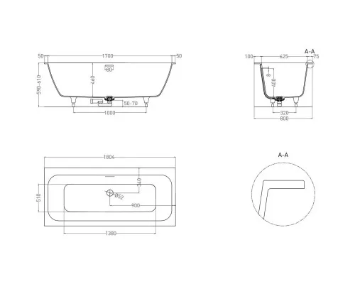 Ванна из литьевого мрамора Salini S-Stone Orlanda Axis Kit 103322MF 180,4x80 см, покраска по RAL матовый полностью