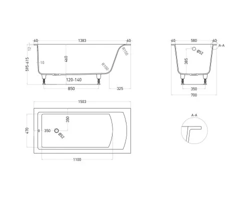 Ванна из литьевого мрамора Salini S-Sense Cascata 105011MF 150,3x70 см, покраска по RAL матовый полностью